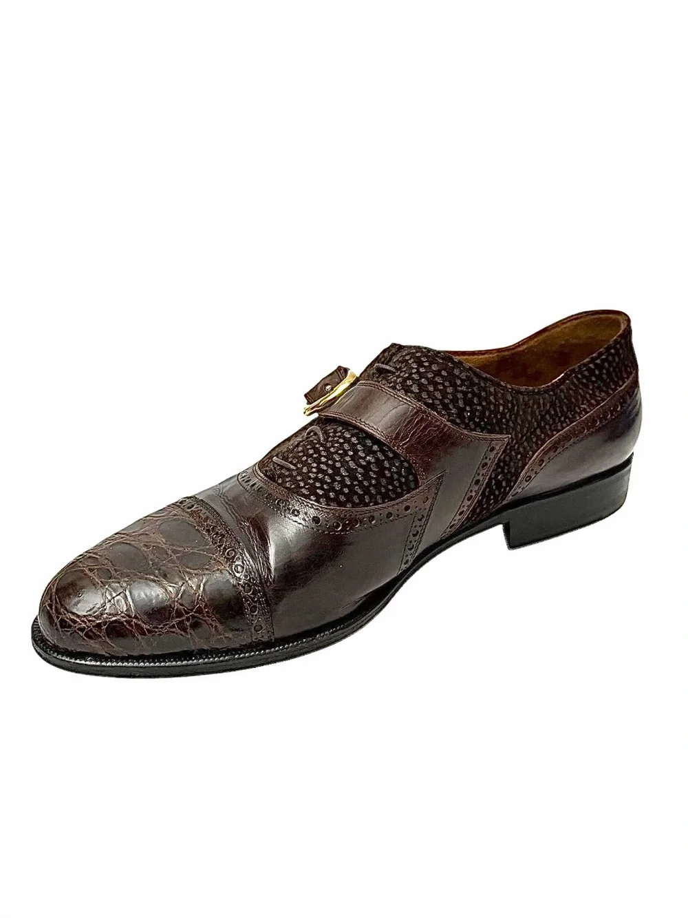 Avventura Exotic Brown Suede & Crocodile Leather Loafers Size 10M Made In Italy